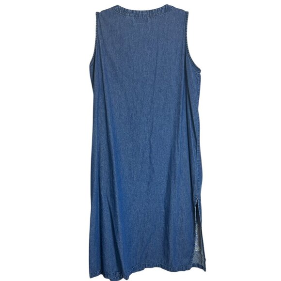 Vanity Fair Vintage Blue Denim Sleeveless Midi Dress Sz 18 Floral Embroidery - Picture 3 of 6